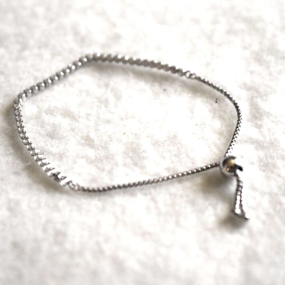 Delicate Silver Tone Rhinestone Slider Tennis Dainty Like NewAdj. 5"-8" Bracelet
